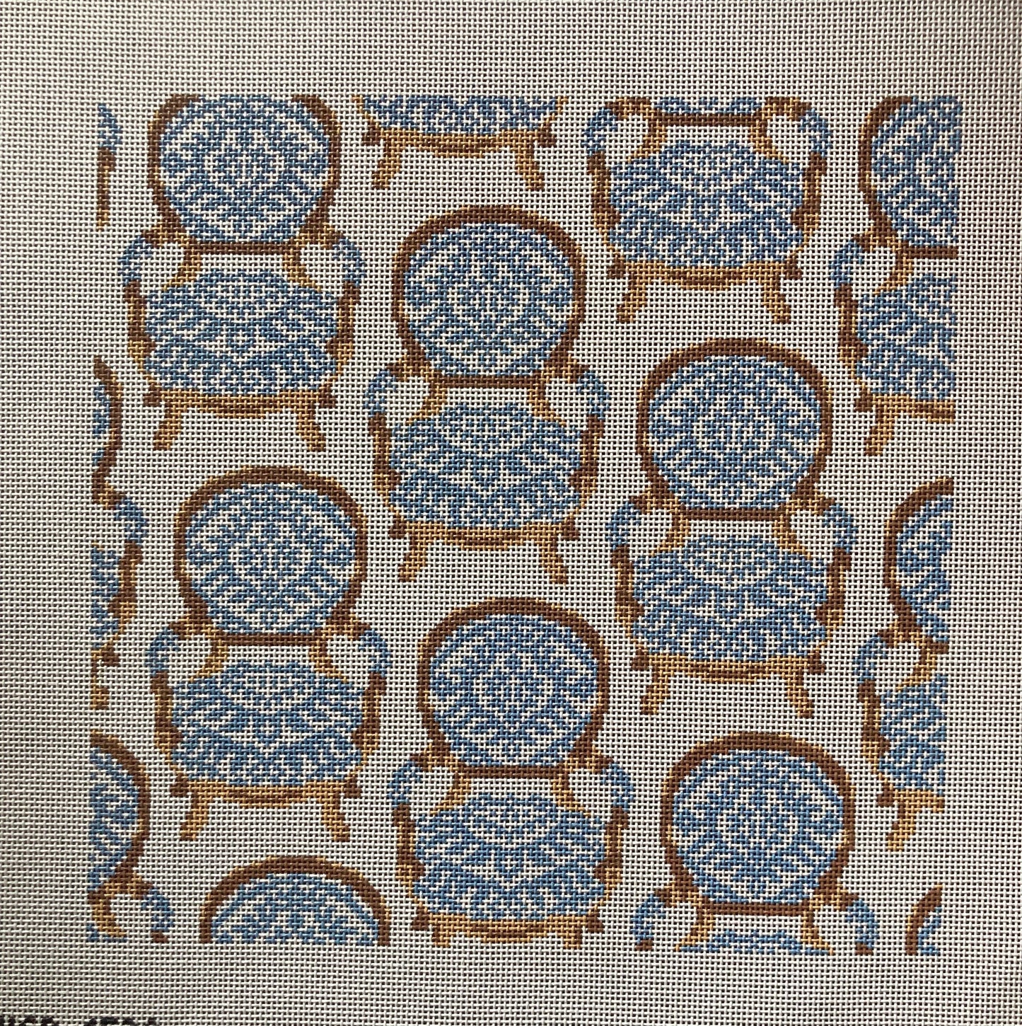 Blue Chair Pillow - Garden Gate Needlepoint