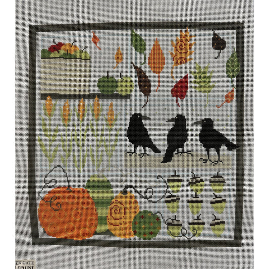 Fall Ravens Canvas - Garden Gate Needlepoint