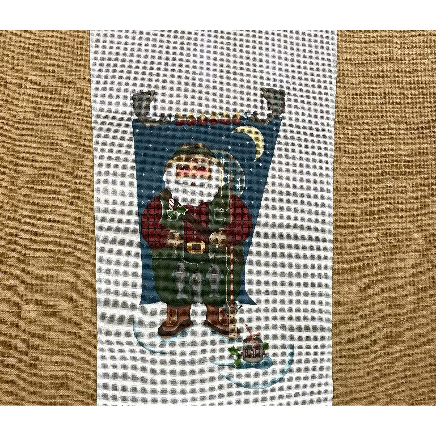 Fishing Santa Stocking - Garden Gate Needlepoint
