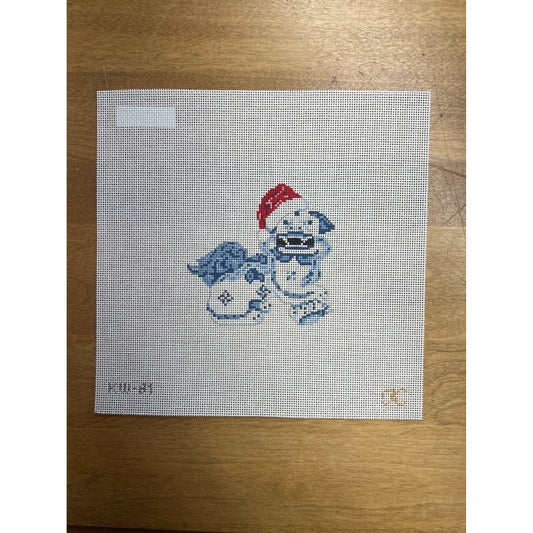 Foo Dog with Santa Hat - Garden Gate Needlepoint