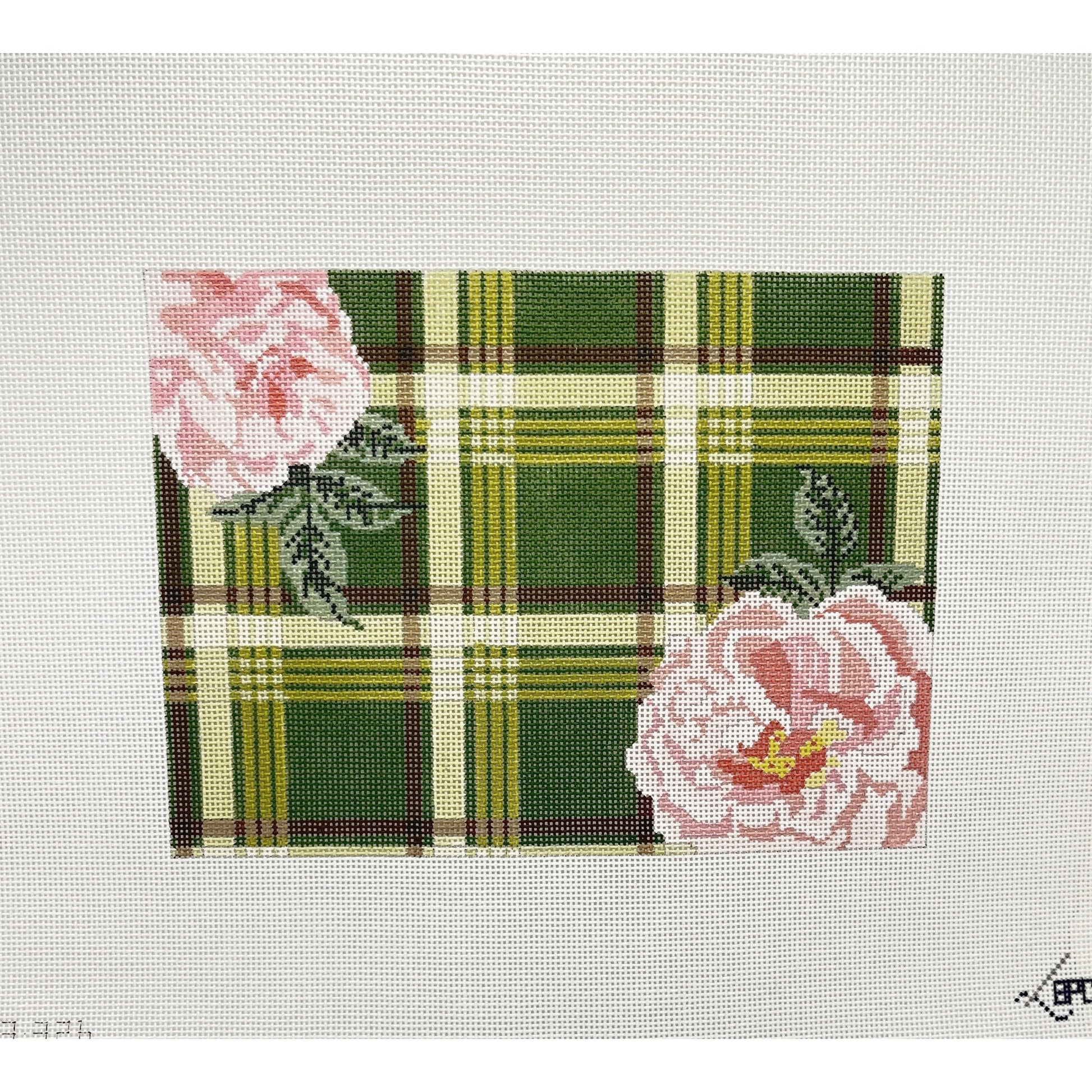 Green plaid with flower - Garden Gate Needlepoint