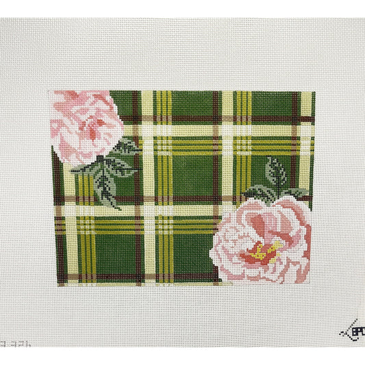 Green plaid with flower - Garden Gate Needlepoint