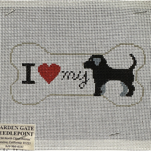 I heart Dog Bone Ornament - Garden Gate Needlepoint