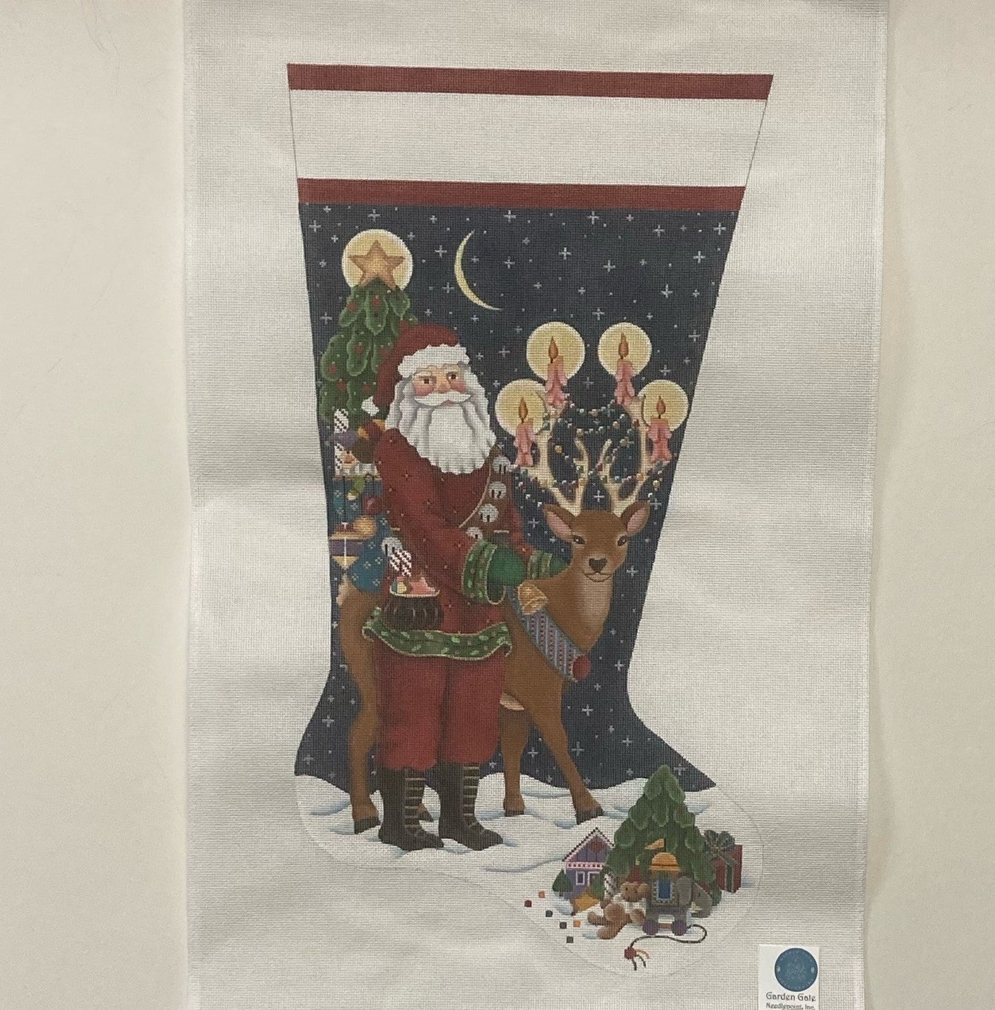 Reindeer Santa Stocking - Garden Gate Needlepoint