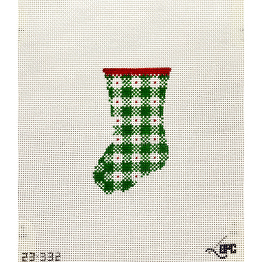 Micro Green gingham stocking - Garden Gate Needlepoint