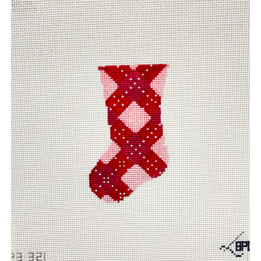 Micro pink argyle stocking - Garden Gate Needlepoint