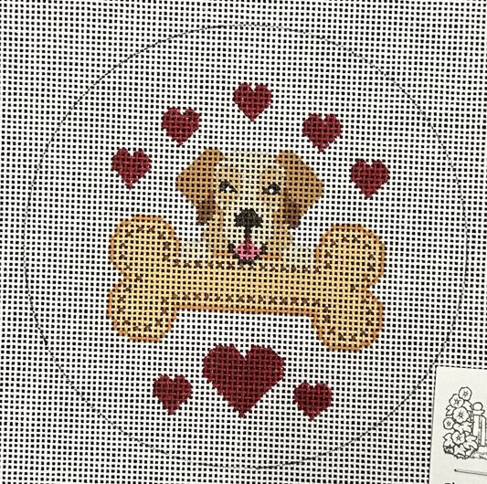 Dog with Bone & Hearts Ornament - Garden Gate Needlepoint