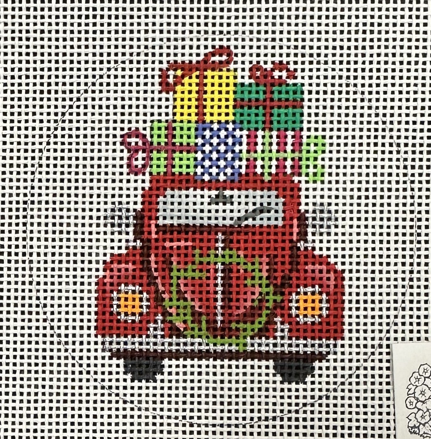 Red VW with Presents Ornament - Garden Gate Needlepoint