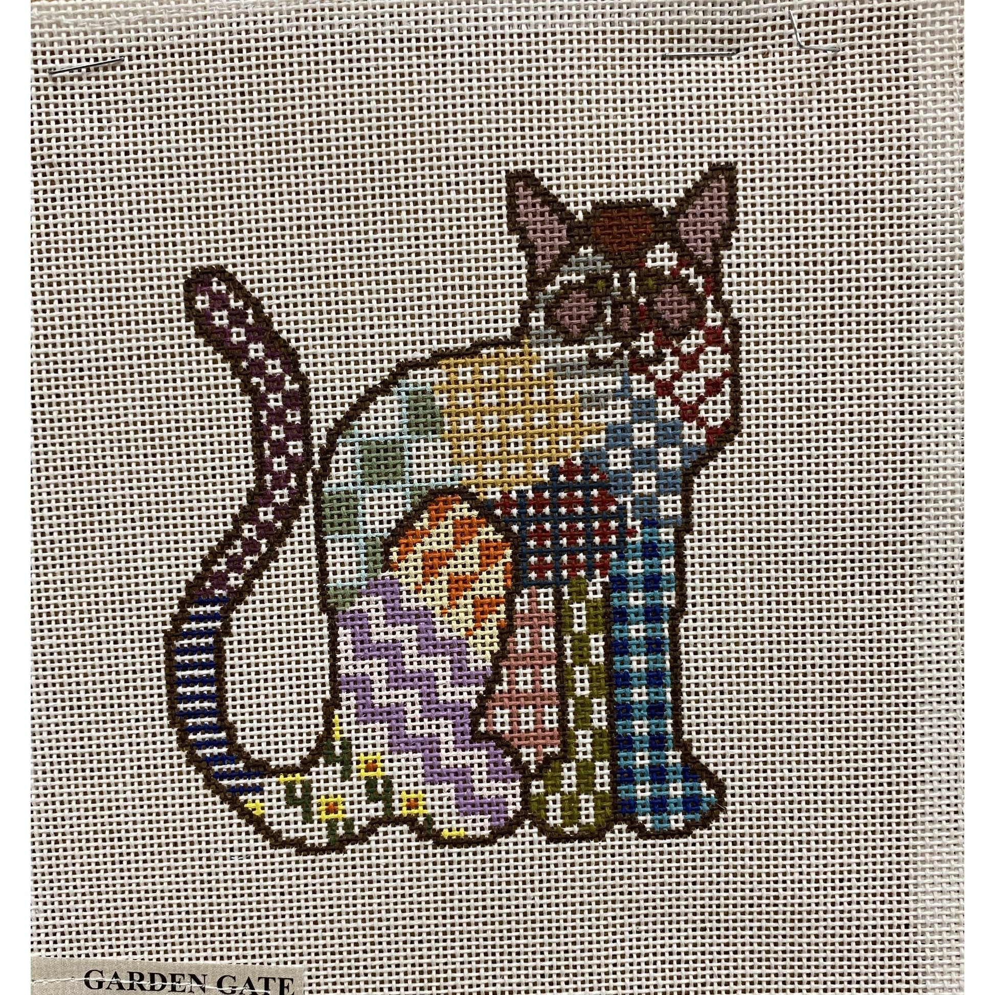 Patchwork Cat canvas - Garden Gate Needlepoint