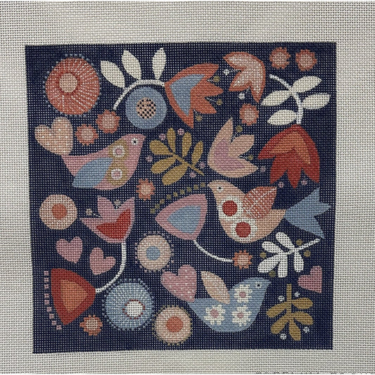 Peach Birds Canvas - Garden Gate Needlepoint
