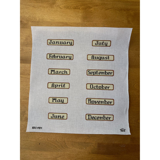 Pink/Green Perpetual Calendar Months - Garden Gate Needlepoint