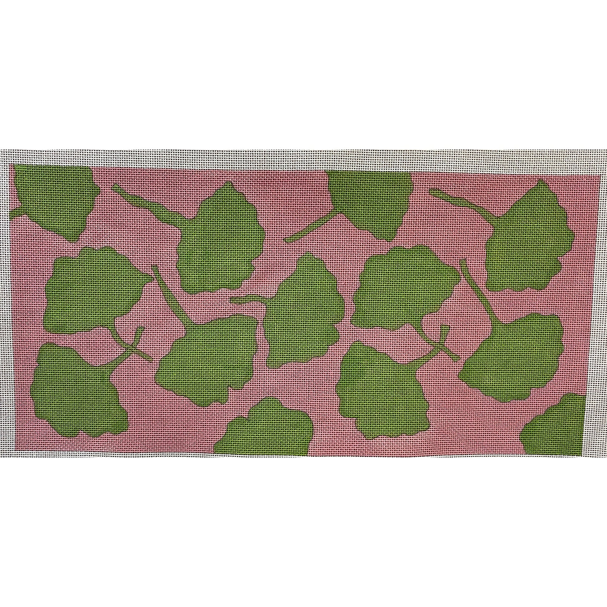 Pink and Green Leaves Canvas - Garden Gate Needlepoint
