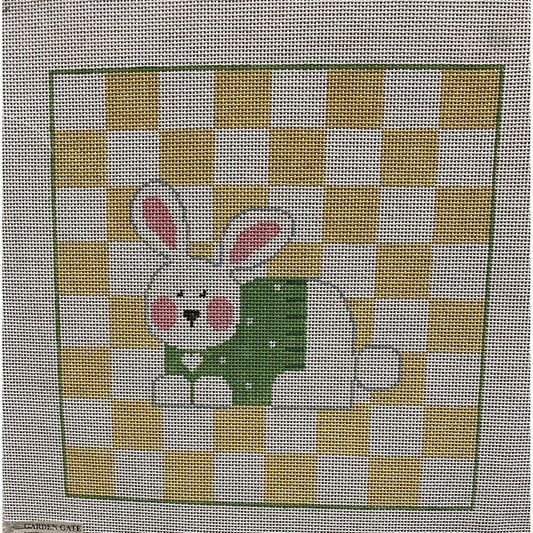 Rabbit with Green Sweater Canvas - Garden Gate Needlepoint