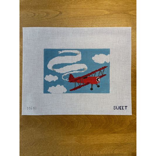 Red Airplane Door Sign - Garden Gate Needlepoint