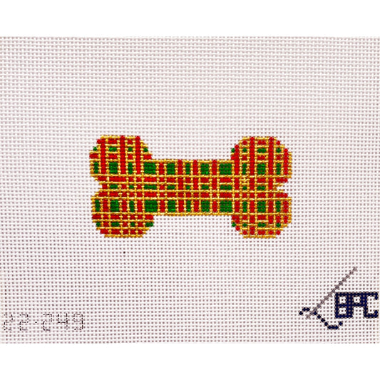 Red/Green/Gold Plaid dog bone - Garden Gate Needlepoint
