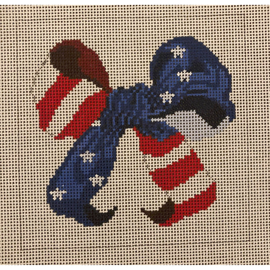 Red, White & Blue Bow Canvas - Garden Gate Needlepoint