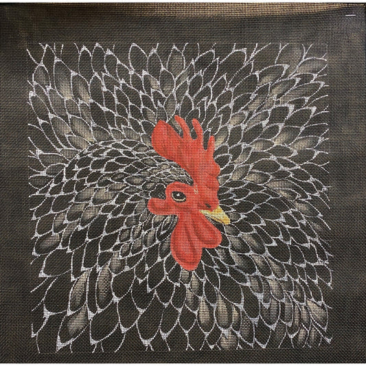 Rooster on Black Canvas - Garden Gate Needlepoint