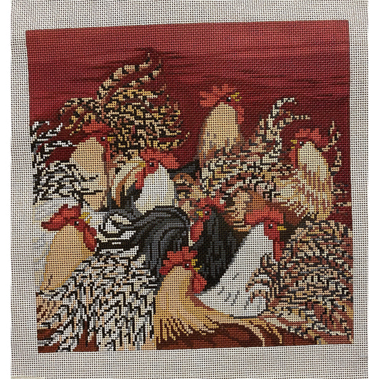 Roosters Canvas - Garden Gate Needlepoint