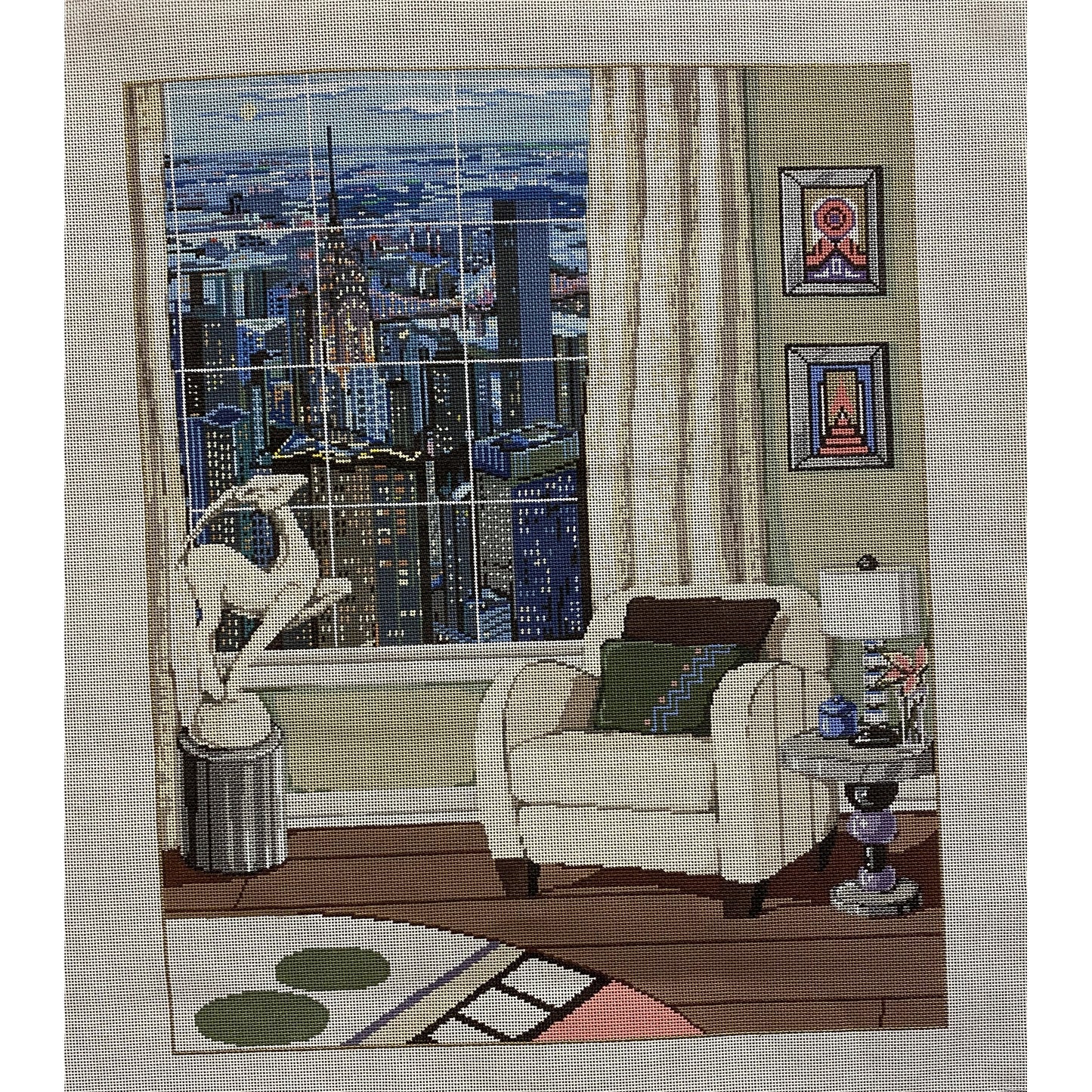 Sandra Gilmore Apartment Window canvas - Garden Gate Needlepoint