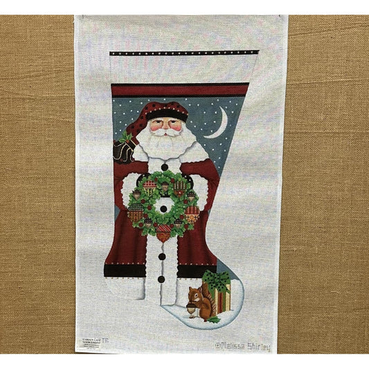 Santa with Wreath Stocking - Garden Gate Needlepoint