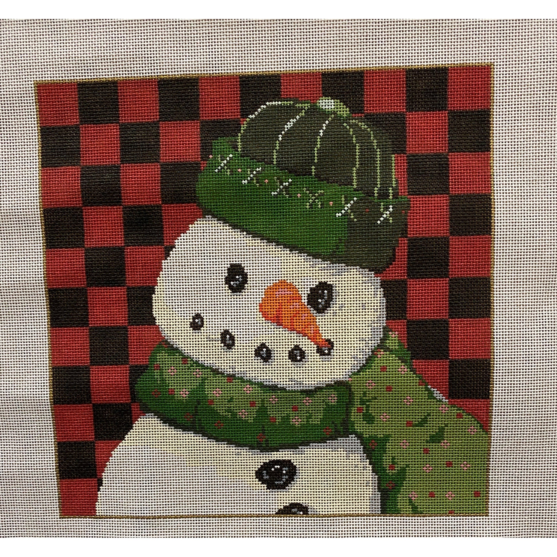 Snowman with Green Hat Canvas - Garden Gate Needlepoint
