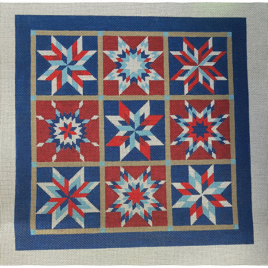Stars Nine Quilt Canvas - Garden Gate Needlepoint