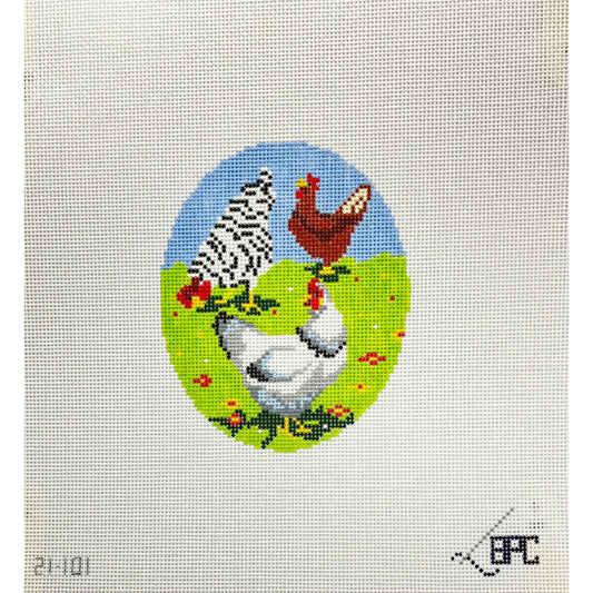 Three Hens Oval - Garden Gate Needlepoint