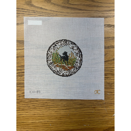 Transferware Dog Plate - Garden Gate Needlepoint