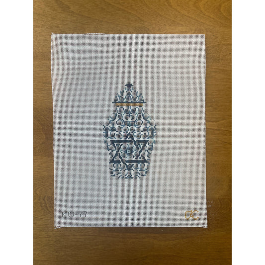 Transferware Judaica Ginger Jar - Garden Gate Needlepoint
