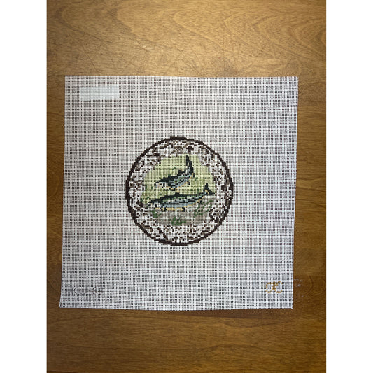 Transferware Salmon Plate - Garden Gate Needlepoint