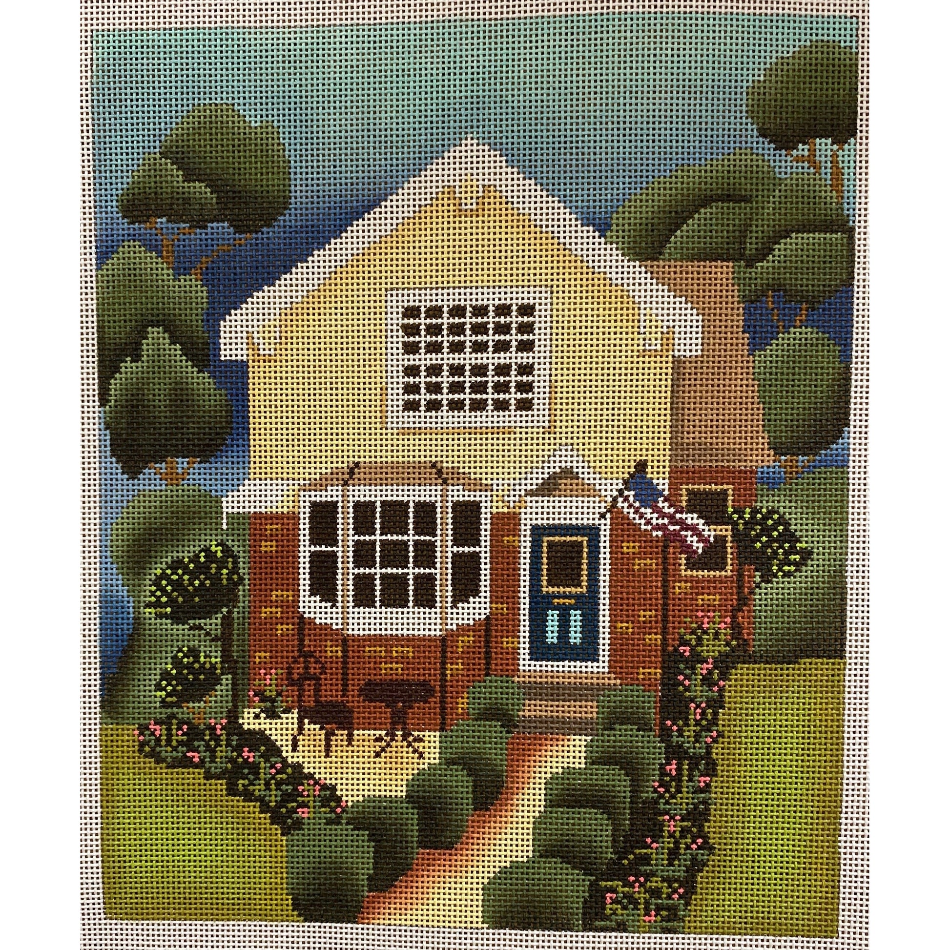 Yellow & Brick House Canvas - Garden Gate Needlepoint