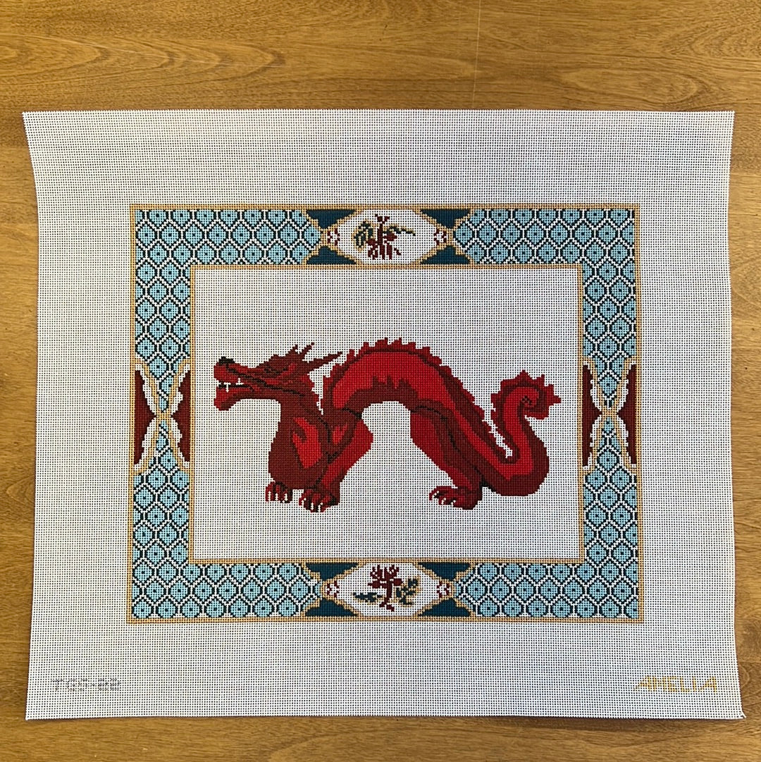 Fish Scale Red Dragon Pillow - Garden Gate Needlepoint