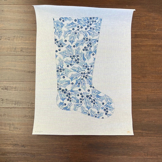 Blue Holly Stocking - Garden Gate Needlepoint